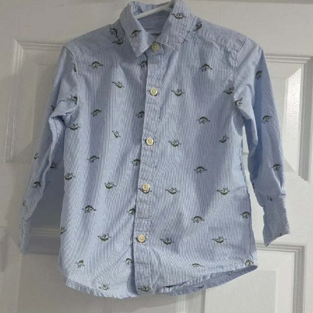 Carter's Light Blue Striped Shirt with Dinosaur Design